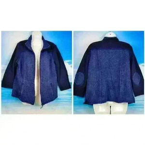 TALBOTS Woman NAVY BLUE Full Zip Jacket Sweatshirt Top STRETCH zip pocket size L